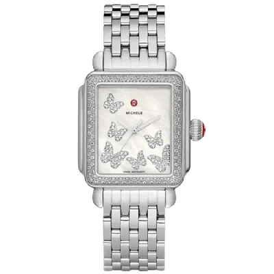 Michele Deco Madison Mother Of Pearl Dial Diamond Steel Women's Watch Mww06t000243 In Metallic