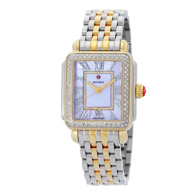 Michele Deco Madison Quartz Diamond Purple Dial Ladies Watch Mww06t000248 In Gold