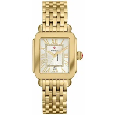 Michele Deco Madison Quartz Diamond Silver White Sunray Dial Ladies Watch Mww06g000014 In Gold