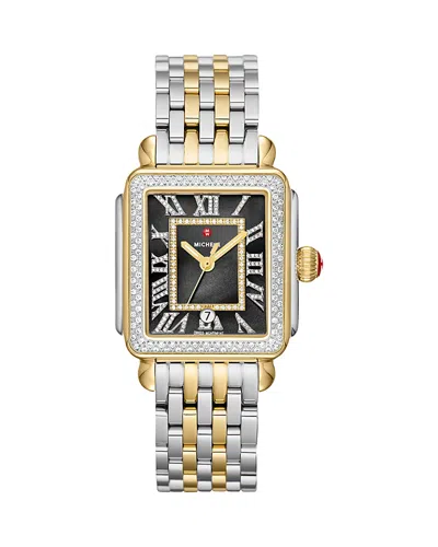 Michele Deco Madison Two-tone 18k Gold-plated Diamond Watch, 33mm X 35mm - Exclusive In Black/two-tone
