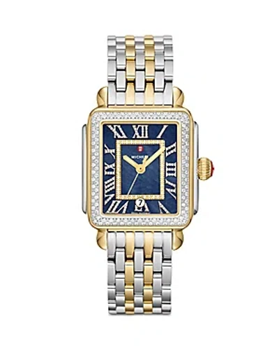 Michele Deco Madison Watch, 33mm In Two Tone  / Blue / Gold Tone / Yellow