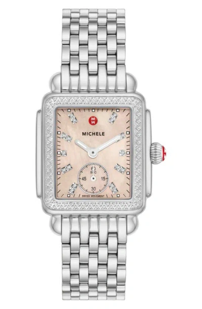 Michele Deco Mid Diamond Bracelet Watch, 31mm In Silver