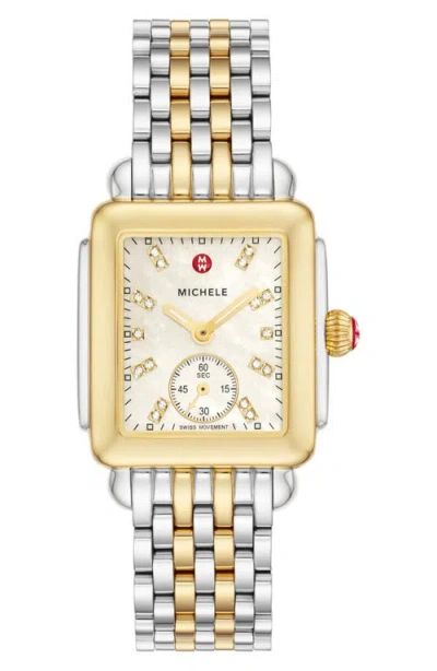 Michele Deco Mid Diamond Dial Bracelet Watch, 28mm X 30mm In Gold