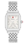 Michele Deco Mid Diamond Dial Watch In Silver/white