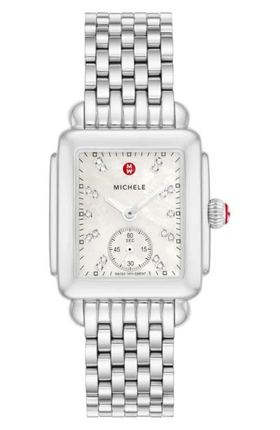 MICHELE MICHELE DECO MID DIAMOND DIAL BRACELET WATCH, 28MM X 30MM