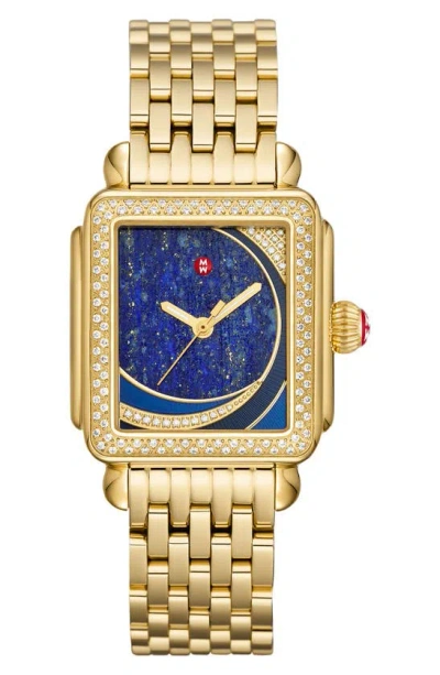 Michele Deco Mid Diamond Dial Bracelet Watch, 33mm In Gold