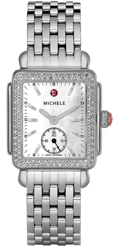 Pre-owned Michele Deco Mid Diamond Mop Dial Mww06v000001 31mm Ladies Watch