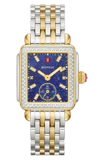 Michele Deco Mid Diamond Watch Head & Bracelet, 33mm In Blue