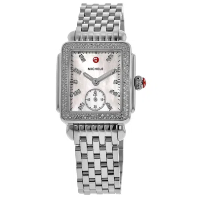 Michele Deco Mid Diamonds Stainless Steel Women's Watch Mww06v000122 In Silver
