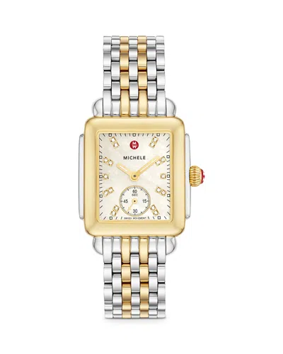 Michele Deco Mid Watch, 29mm In White/two Tone