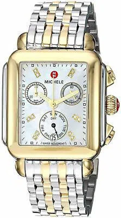 Pre-owned Michele Deco Mop Diamond Dial Two-tone Steel Ladies Watch (mww06a000779)