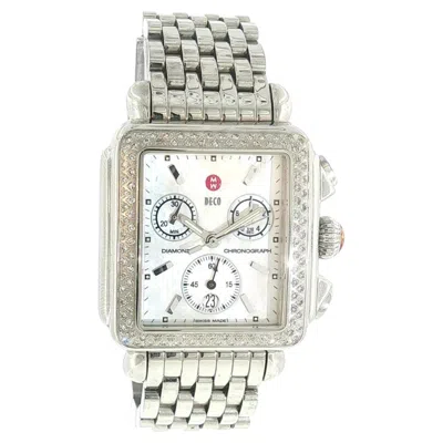 Pre-owned Michele Deco Mw06a01 Diamond Bezel Chronograph Quartz Ladies Wristwatch Ss Mic4 In Multiple