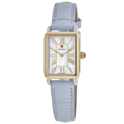 Michele Deco Park 29mm Mother Of Pearl Dial Leather Strap Women's Watch Mww06e000149 In Blue