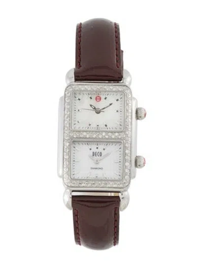 Pre-owned Michele Deco Park Dual Time Watch In Multicolor