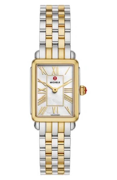 Michele Deco Park Mother-of-pearl Bracelet Watch, 23mm X 29mm In Neutral