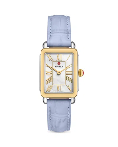 Michele Deco Park Two-tone 18k Gold-plated Pastel Blue Leather Watch, 23mm X 29mm