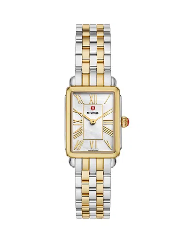 Michele Deco Park Two Tone 18k Gold Plated Watch, 23mm X 29mm In Silver/two Tone