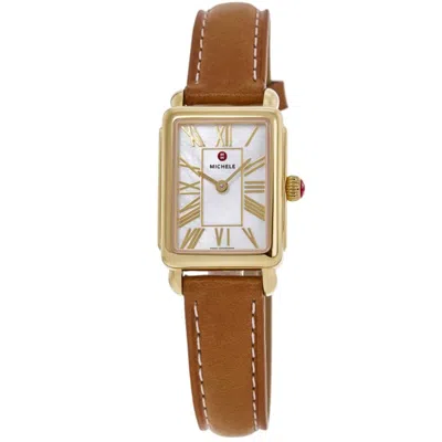 Michele Deco Park White Mother Of Pearl Dial 18k Gold-plated Leather Strap Women's Watch Mww06e000150 In Multi