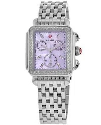 Pre-owned Michele Deco Purple Mother Of Pearl Diamond Women's Watch Mww06a000800