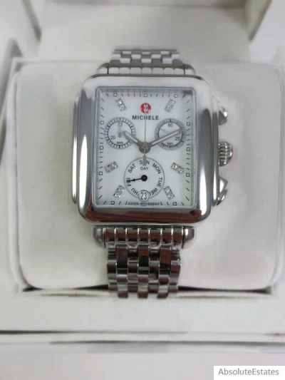 Pre-owned Michele Deco Silver Diamond Ladies Chronograph Watch Mww06a000778