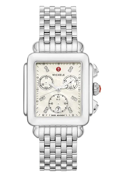 Pre-owned Michele Deco Silver Mop Chronograph Diamond Dial Ladies Watch (mww06a000778)