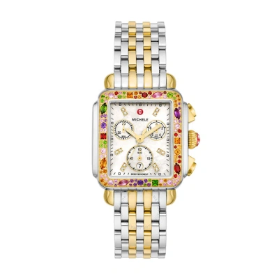 Michele Deco Soiree Chronograph Quartz Diamond Ladies Watch Mww06a000801 In Two Tone  / Gold Tone / Mop / Mother Of Pearl / Yellow