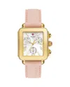 Michele Deco Sport Chronograph 18k Gold Plated Ballet Pink Silicone Watch, 34mm X 36mm In Gold/pink