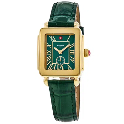 Michele Deco Sport Green Dial Leather Strap Women's Watch Mww06h000002