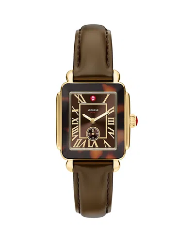 Michele Deco Sport Mid Leather Strap Watch In Green