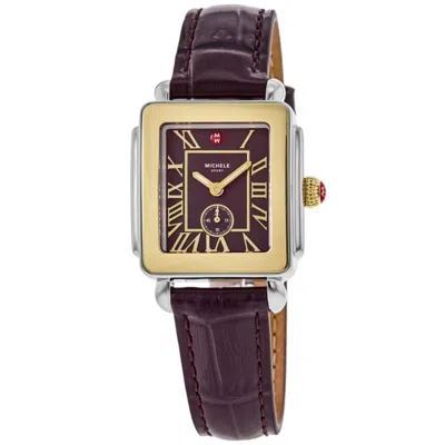 Michele Deco Sport Mother Of Pearl Dial Leather Strap Women's Watch Mww06h000003 In Burgundy