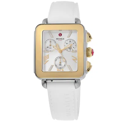 Michele Deco Sport Quartz Chronograph Silver Dial White Silicone Strap Women's Watch Mww06k000069 In Gold