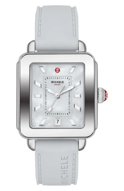 Michele Deco Sport Silicone Strap Watch, 34mm X 36mm In Gray