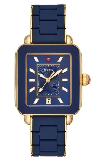 Michele Deco Sport Watch Head & Bracelet, 34mm X 36mm In Blue/sunray/gold