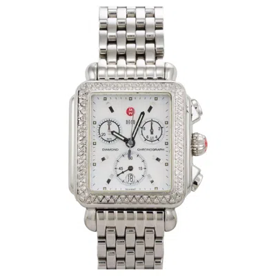 Pre-owned Michele Deco Stainless Steel Chronograph With Diamond Bezel In Multi