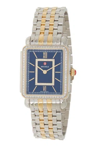 Michele Deco Two-tone Diamond Embellished Bracelet Watch, 20mm X 43mm In Metallic