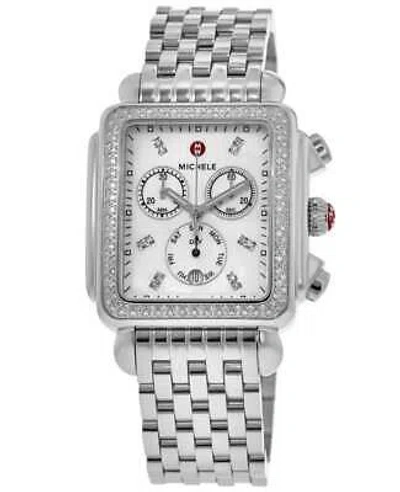 Pre-owned Michele Deco Xl Mother Of Pearl Dial Diamond Women's Watch Mww06z000035