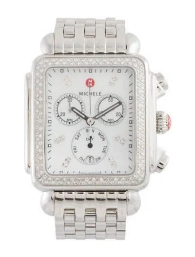 Pre-owned Michele Deco Xl Watch, 36mm In Multi