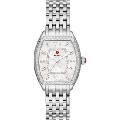 Michele Diamond Accent Interchangeable Stainless Steel Strap Watch, 31mm X 32mm In Silver