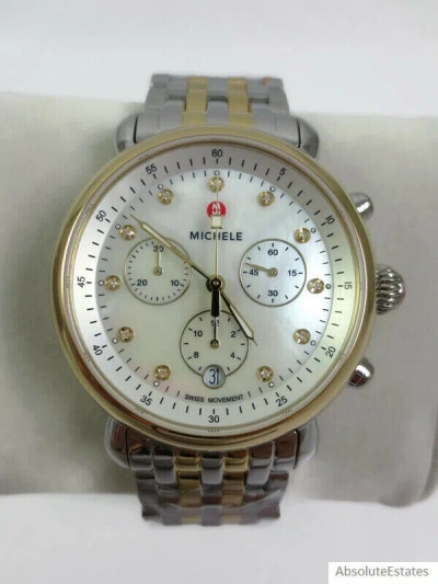 Pre-owned Michele Gold Silver Diamond Two Tone Csx 39 Chronograph Watch Mww03d000047