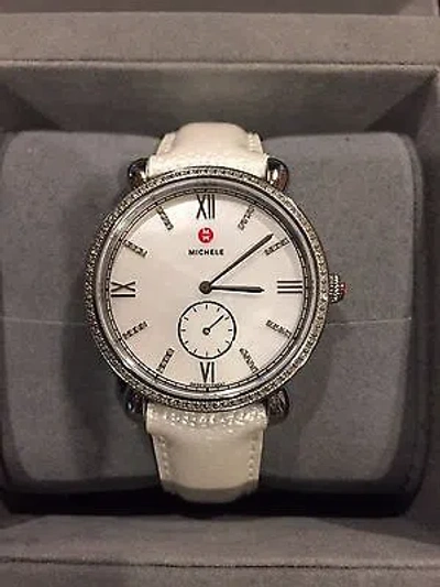 Pre-owned Michele Gracile Diamond Mother Of Pearl Dial 36mm Leather Watch Mww26a000012