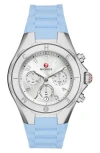 Michele Jellybean Silicone Strap Watch, 38mm In Blue/silver