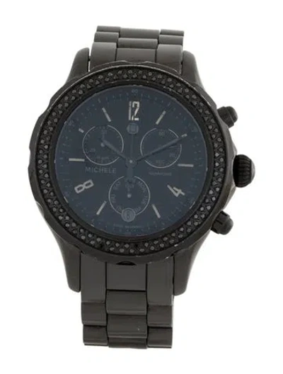 Pre-owned Michele Jetway Noir Watch, 40mm In Black