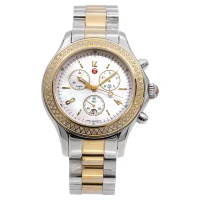 Pre-owned Michele Jetway Stainless Steel Diamond Mop Dial Chronograph Watch Mww17a000033 In Multiple