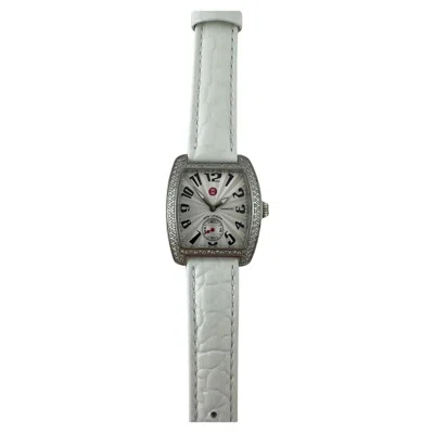 Pre-owned Michele Ladies Mini Urban Diamond Watch White Band Silver Dial
