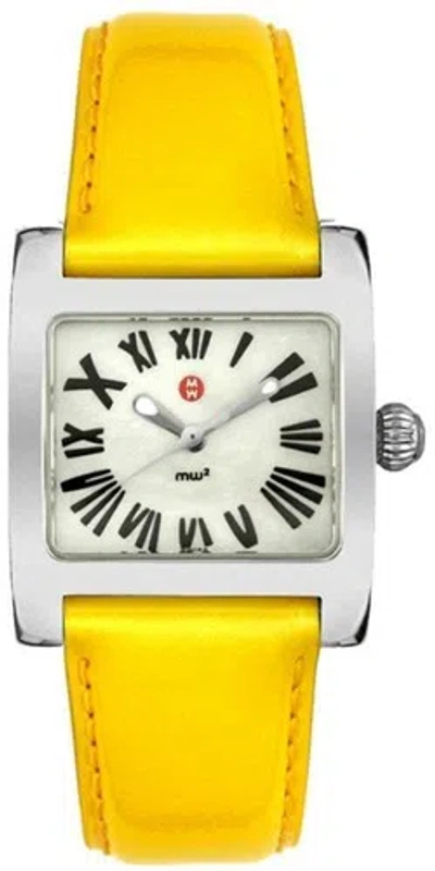 Pre-owned Michele Ladies Mop Dial Yellow Leather Strap Watch Mww07b000036 In Antique White