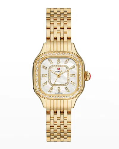 MICHELE MEGGIE DIAMOND BEZEL AND MOTHER-OF-PEARL WATCH, GOLD-TONE