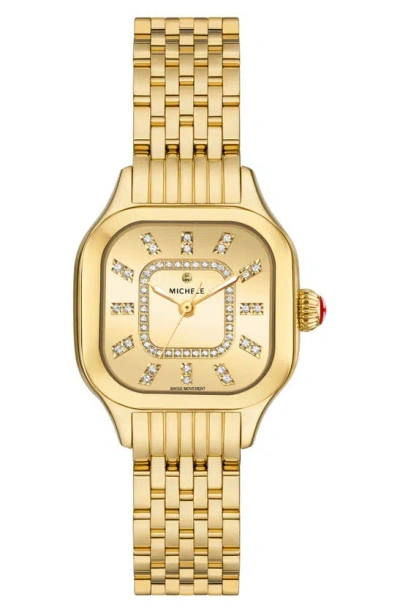 Michele Meggie Diamond Dial High Shine Watch, Gold