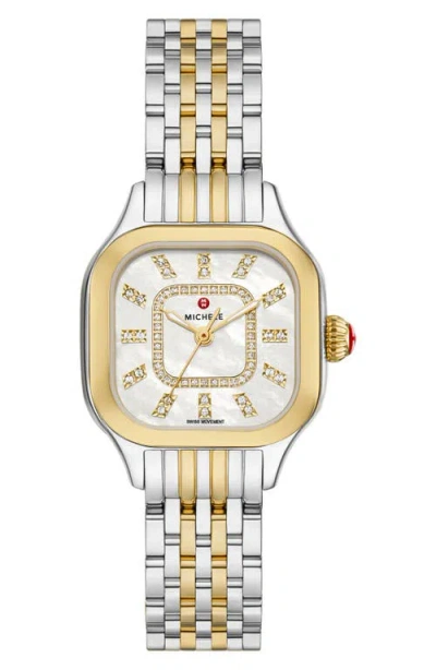 Michele Meggie Diamond Dial Two-tone Bracelet Watch, 29mm In Metallic