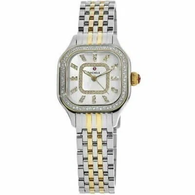 Pre-owned Michele Meggie Diamond Mother Of Pearl Dial Two Tone Bracelet Women S Watch In 2-tone