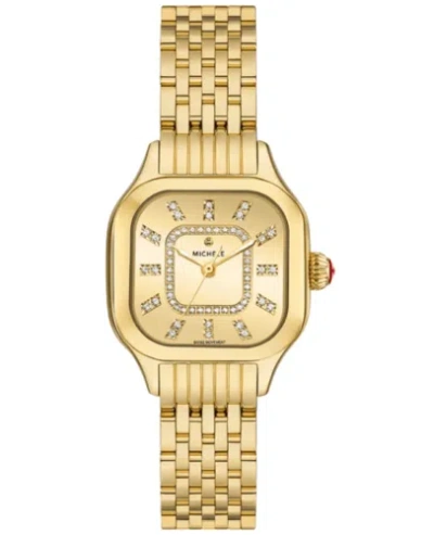 Pre-owned Michele Meggie Diamond Quartz Gold Tone Dial Women's Watch Mww33b000013
